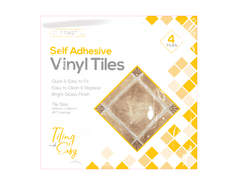 Stone Diamond Self Adhesive Vinyl Floor Tiles - 4 Pack